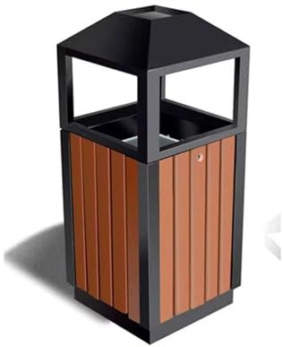 HASMI Outdoor-Mülleimer, kommerzieller Mülleimer, Stahl und Holz, kreativer Holz-Zylinder-Müllbehälter für den Außenbereich, Abfallbehälter