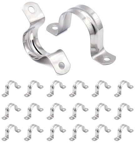 SUPERFA 20Pcs 25mm U Shaped Pipe Strap Clamps, 304 Stainless Steel Hose Wall Clips for Water and Gas Pipes