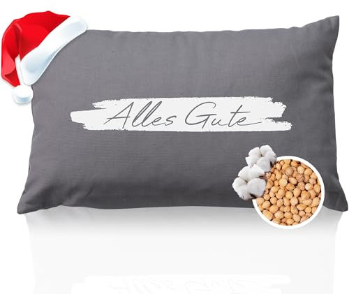 Herbalind Kirschkernkissen Alles Gute – als Kühlpack oder Wärmekissen, Nachhaltiges Geschenk Idee für Neuanfänge, Genesung & Erfolg - Ideal für Abscheid Umzug & Glückwünsche - Grau 30x20 cm