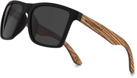 WOODONLY Gafas de Sol Clásico Polarizadas de Madera - Protección UV400 Gafas Cuadradas para Hombres y Mujeres Regalos Perfectos (Gris)