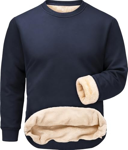 Tansozer Work Jumpers for Men Fleece Sweatshirts No Hood Warm Winter Sweaters Cotton Round Neck Top Plain Pullover, Navy, 3XL
