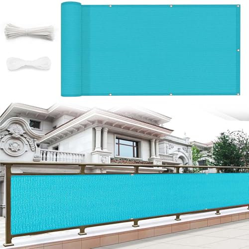 Brisevue pour Balcon sans Perçage 45 x 200 cm Protection Contre Soleil, Vent, UV Pare-Vue Brise Bâche de Balcon avec Serre Câbles pour Jardin Terrasse, Bleu