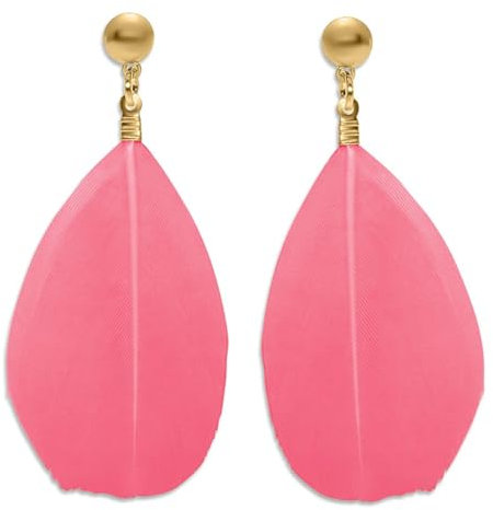 Soul-Cats 1 Paar dezente, pastell farbene Feder Ohrringe für Damen im Boho Style, Farbe: pink