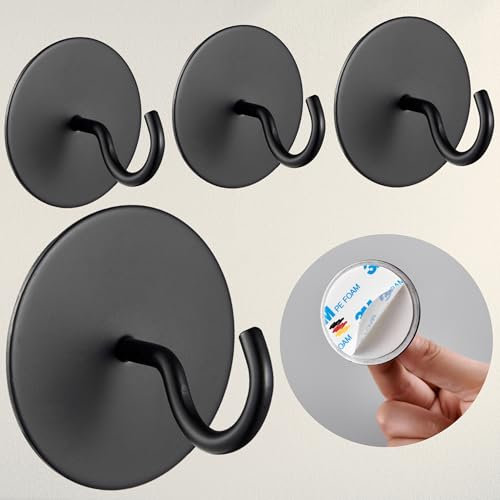 DEKAZIA® Gancho de techo autoadhesivo negro redondo, Gancho de techo extra fuerte sin taladrar, Gancho vintage autoadhesivo, Gancho adhesivo negro para ropa y accesorios