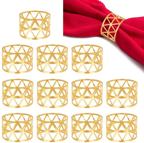 Figarge 12 Stück Serviettenringe Gold für Weihnachten - Vintage Aushöhlen Metall Serviettenschnallen Set für Thanksgiving und Familienessen