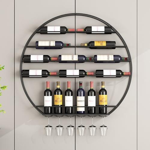 Portabottiglie da Parete Moderno Tondo, Porta Vino A 4 Livelli, Supporto per Bottiglie di Vino (Black)