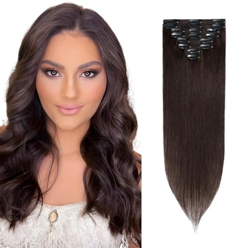 Rich Choices Clip in Extensions Echthaar 8 Stück Clip Extensions 30cm #2 Dunkelbraun Haarverlängerung Echthaar Remy Seidig Gerade Invisible Clip ins Haar Extensions Natürlich - Dünne Tressen
