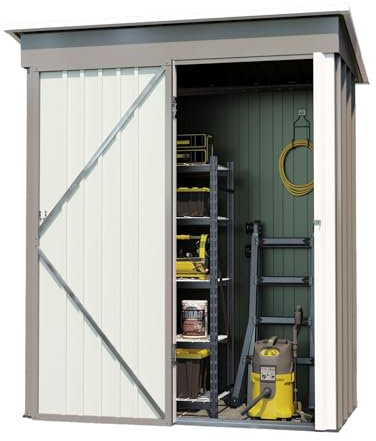 Hangar de jardin en métal, hangar de jardin avec toit, hangar à outils armoire de jardin à deux portes, étagère de rangement, hangar extérieur résistant aux intempéries de jardin,Gray-155×86×180cm