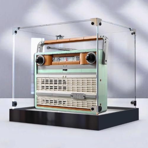 Espositore in acrilico per Lego 10334 modello radio vintage, scatola trasparente antipolvere, compatibile con kit di costruzione Lego 10334 (modello non incluso) (base nera satinata)