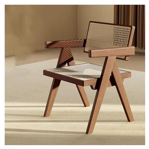 MEMEM Esszimmerstuhl mit klappbarer Rückenlehne, Holz-Esszimmerstuhl, Walnuss-Rattan-Sessel, Wohnzimmer-Esszimmer-Hocker, Rückenlehne(Walnut Color)