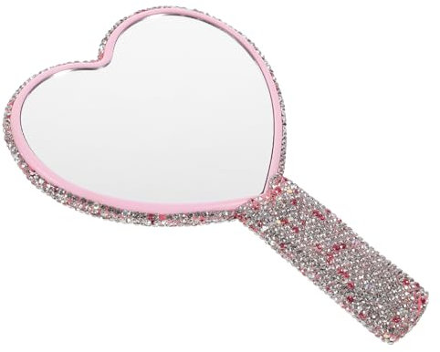 CANIGHT Miroir de Maquillage en Cristal Main cœur Joli Miroir éblouissant Miroir cosmétique Mini miroire maquilleuse Vanity Mirror miroirs compacts Miroir de Poche pour Voyager Abdos Rose