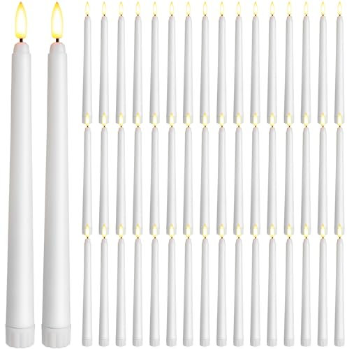 Baquler 50 Pcs 9.7 Inch Flameless Taper Candles Battery Operated Taper Candles Bulk LED Flickering Flameless Candlesticks Realistic Candle Lights for Home Dinner Wedding Church Christmas Decor