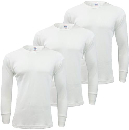 Gaffer 3 Pack Mens Thermal Top Set Long Sleeve T-Shirts Warm Baselayer Inner Underwear Vest Winter Ski Wear for Outdoor Work, Travel, and Cold Weather White 3 Pack Long Sleeve Top L