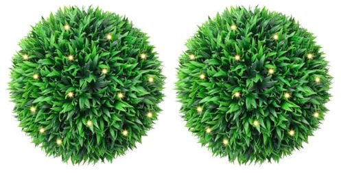 vidaXL Artificial Boxwood Balls with LED Lights 2 pcs Green 47 cm, artificial ball topiary, artificial boxwood topiary, artificial box ball