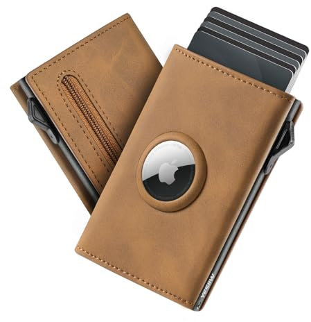 YESIIW Mens Wallets for Apple Air Tag, Airtag Wallets for Men Minimalist Card Wallet RFID Blocking, Slim Card Holder for Men Pop Up Holder Wallet with Coin Pocket & ID Window, Mens Gift, Brown