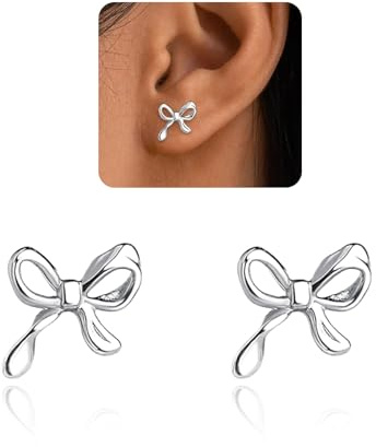 925 Sterlingsilber Schleifen Ohrstecker für Damen und Mädchen, Hypoallergen Kleine Band Schleifen Ohrringe Bow Earrings Silber Bogen Ohrringe Schmuck Geschenke
