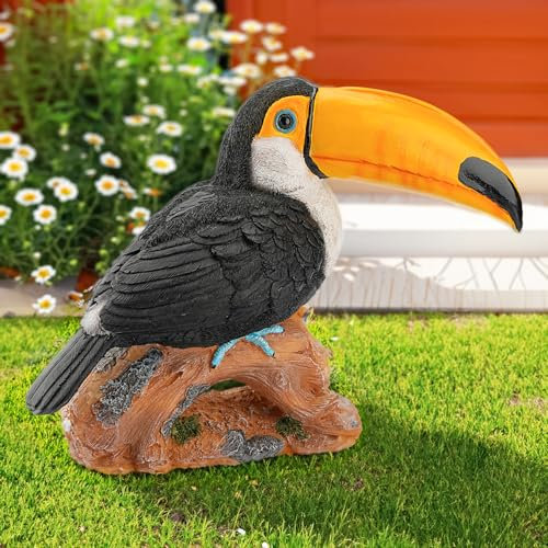 Teaeeno Tukan auf Baumstumpf-Statue, Tukan-Vogel, Outdoor-Tiki, Tukan-Baumumarmung, Gartenstatuen, Kunstharz, Tukan, Outdoor, tropische Dekoration, Vogelskulpturen für Terrasse, Rasen, Hof,