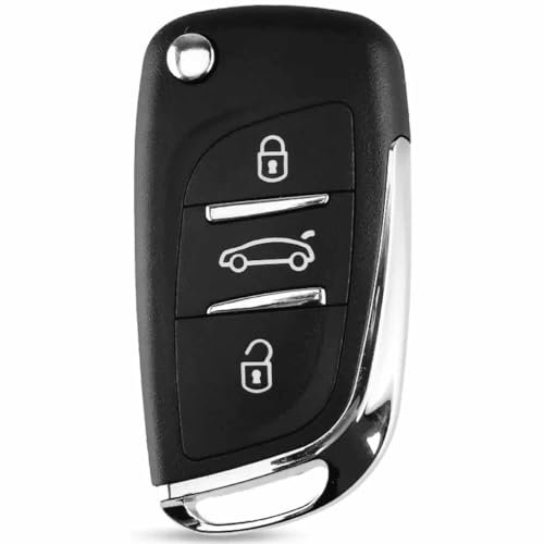 AUTOZOCO Carcasa Mando Llave De Coche 3 Botones Compatible con Peugeot 207 308 407 607 807 y Citroen C2 C3 C4 C5 C6 C8 DS3 DS4 - CE0536 - Botones de Abrir,Cerrar y Maletero, con zócalo de Pila