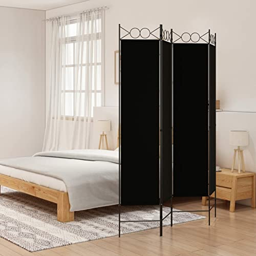 Xichuzi 4-TLG. Paravent, Raumtrenner, Raumteiler, Trennwand, Room Divider, Balkon Sichtschutz, Stellwand Sichtschutz, Umkleidekabine Freistehend, Schwarz 160x200 cm Stoff