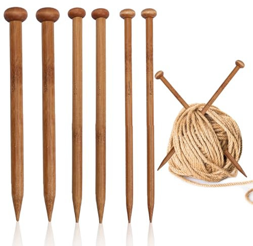 CutitiUU 6 Stück Stricknadeln,Bambus-Stricknadel-Set,Bambus Stricknadeln für Anfänger Erwachsene 25 cm Single Point,Bamboo Knitting Needle Set,6/8/10 mm