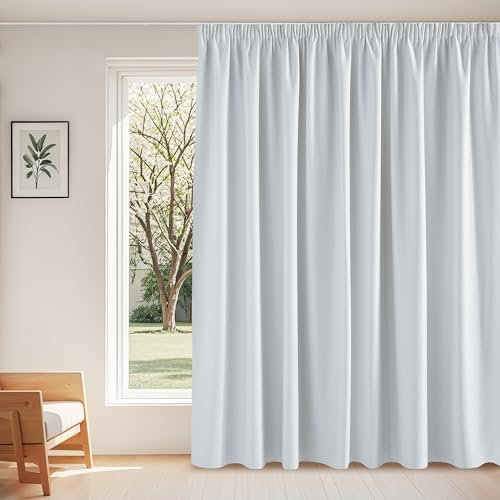 PONY DANCE Raumteiler Vorhang für Schiene Wohnzimmer Gardinen Blickdicht 1er Set H 245 x B 300 cm Grau-weiß, Thermovorhang Hitzeschutz Extra Breite Vorhänge Verdunkelung Kräuselband