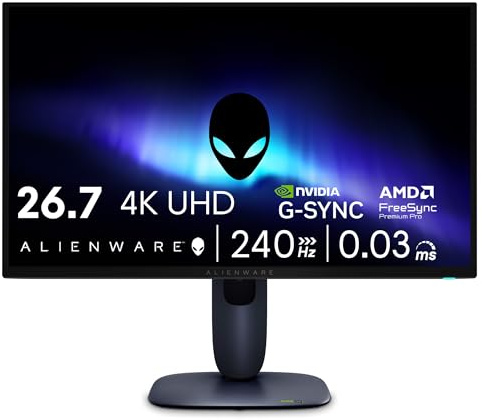 Alienware 27 4K QD-OLED Moniteur de Jeu AW2725Q – 27,7 4K UHD QD-OLED 240 Hz 0,03 ms, Compatible NVIDIA G-Sync, AMD FreeSync Premium Pro, VESA AdaptiveSync, Dolby Vision, VESA DisplayHDR True Black