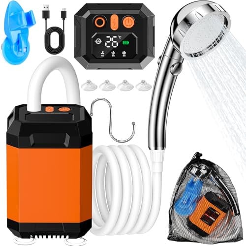 Onherm Tragbare Campingdusche, Camping Dusche mit Batterie & Wassertemperaturanzeige, Einstellbare Wassermenge, UV Sterilisation, Mobile Dusche Geeignet zum Camping, Autowaschen, Bewässerung