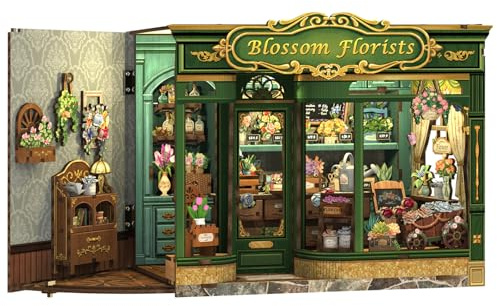 Cutefun Book Nook Kit - mit LED-Beleuchtung - DIY Miniature House Holzmodell Puppenhaus-Bibliothek für Erwachsene | Kreatives Geschenk für Frauen/Männer (Blossom Florists)