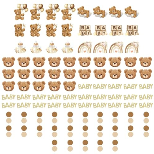 24 Stück Cupcake Topper Babyparty Baby Shower mit 100Pcs BABY süßer Bär Desktop Konfetti, Geschlechts Offenbarung Kuchen Dekorationen, Cupcake-Aufsätze für Babypartys, Geburtstagsparty-Zubehör