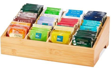 KAMJUNTAR Teebox Bambus mit 12 Fächer Teekiste für Teebeutel Aufbewahrung Teebeutel Organizer Teeboxen Teebeutelhalter Teedose für Teebeutel, Tee, Kaffee, H x B x T: ca. 30,7 x 18,8 x 5,8 cm