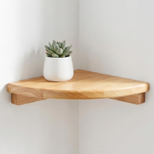 Corner Shelf Wall Mounted, Solid Wood Floating Corner Shelf (18cm/7In) | Small Rubber Wooden Shelves, Rustic Wall Shelves for Bedroom Kitchen Bathroom Living Room, Rounded Edge Corner Decor