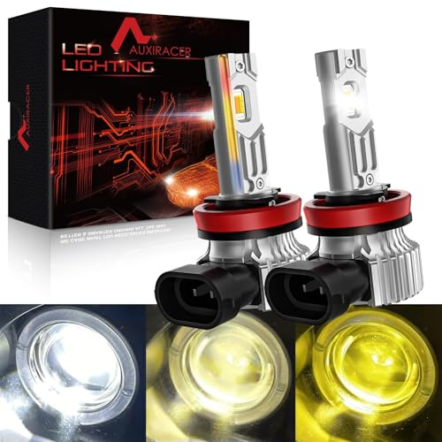 Ampoules LED Antibrouillard Jaune H11 H9 H8, 3 en 1 (3000K/4500K/6500K) à Commutation Automatique, H8 LED 40W Haute Luminosité Blanc Froid/Jaune, Fonction Stroboscope Flashante, Lot de 2