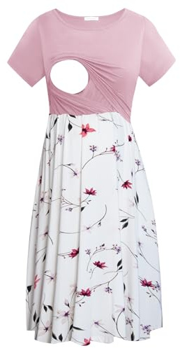 Smallshow Women's Short Sleeve Casual Maternity Nursing Dress for Breastfeeding