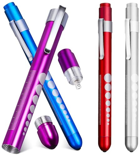PACKOVE Medizinische Stiftlampen 4 Stück Packung aus Aluminium mit Angenehmem Warmem Licht für Untersuchungen von Mund und Augen Ergonomisch für Pflegekräfte und Ärzte im Krankenhaus