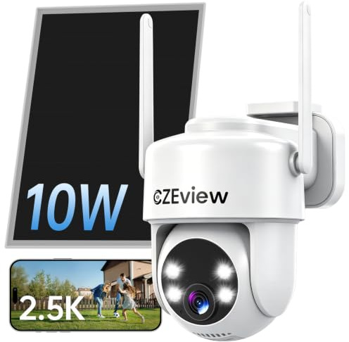 CZEview 10W Caméra Surveillance WiFi Extérieure Solaire sans Fil, AOV | Enregistrement vidéo continu, Suivi de mouvement, détection 30m, vision nocturne, étanche, Détection gratuite par IA