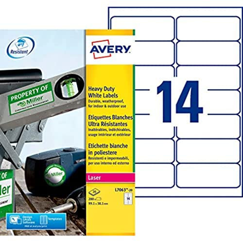 AVERY - 280 Étiquettes Ultra-Resistantes Personnalisables Polyester - Format 99,1 x 38,1mm - Impression Laser