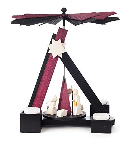 Pyramide Modern Line mit Christi Geburt schwarz/bordeaux gebeizt - 30cm - Dregeno Erzgebirge