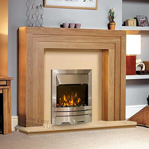 Electric Oak Wood Surround Hearth & Back Panel Silver Coal Fire Modern LED Fireplace Suite - 54