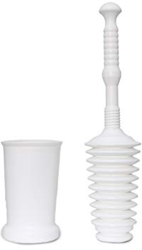 Master Plunger MP500-4TB Heavy Duty Bathroom Toilet Plunger Kit with Tall Bucket Caddy Equipped with Air Release Valve, White