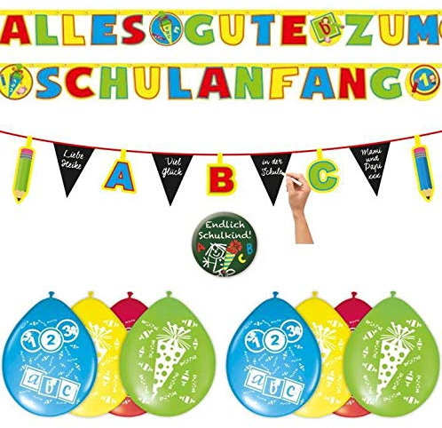 Unbekannt Dekoset zum Schulanfang 2 x Girlanden + 8 x Luftballons + 1 Button