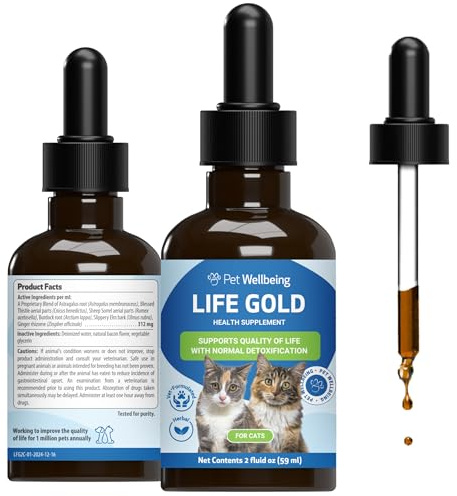 Pet Wellbeing Life Gold for Cats - Immune & Cellular Health, 2 oz | NASC Certified & Vet-Formulated Liquid Immune Supplement with Sheep Sorrel & Burdock Root for Lymphatic & Immune Support