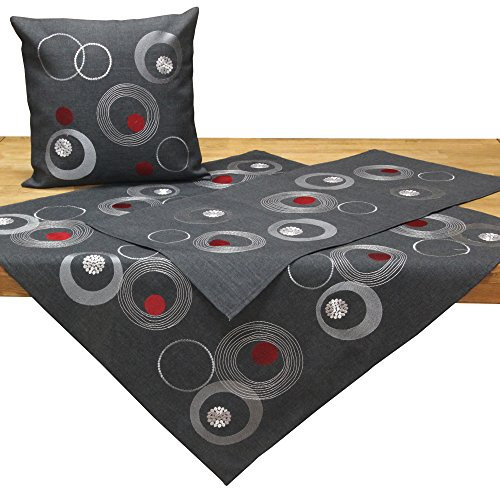 Quinnyshop Moderne Kreise Kringel Mitteldecke ca. 85 x 85 cm Polyester, Grau