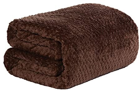Dreamscene Fleece Throw Blanket for Bed, Soft Cosy Warm Honeycomb Waffle Chocolate Brown Throw for Sofa Double Bed Throws Fluffy Faux Fur Fleece Blanket, 150 x 200cm