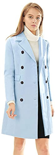 Allegra K Damen Langarm Wintermantel Umlegekragen Zweireiher Kammgarn Trenchcoat Mantel Blau M