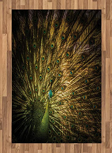ABAKUHAUS Pfau Teppich, Exotische dunkle Federn, Deko-Teppich Digitaldruck, Färben mit langfristigen Halt, 120 x 180 cm, Senf Grün