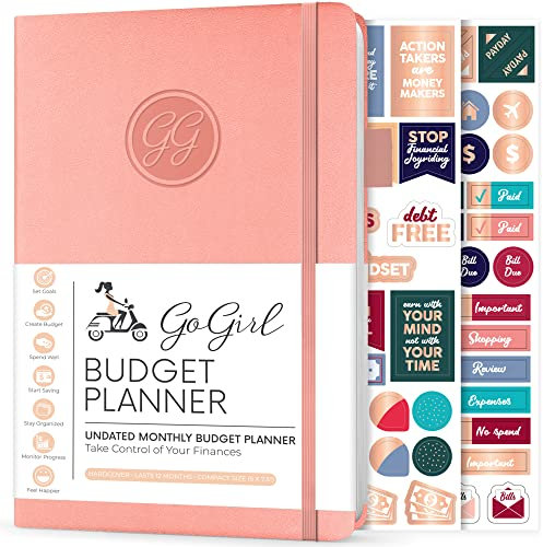 GoGirl Budget Planer - Monatliches Budgetbuch für Finanzplaner. Expense Tracker Notebook Journal zur Kontrolle Ihres Geldes. Undatiert, dauert 1 Jahr, Kompakt (13.5x19cm) - Pfirsich-Rosa