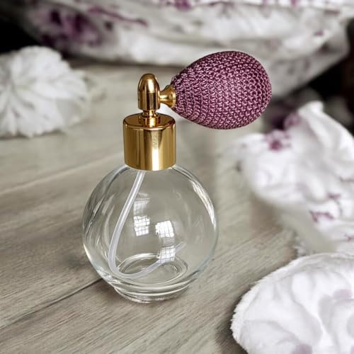 Purple Bulb 78ml Classic Round Perfume Bottle Atomizer, Filling Funnel & Gift Box (GF)