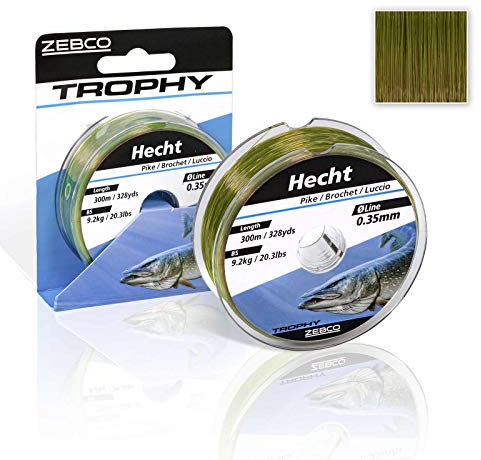Zebco Filo da pesca monofile di qualità Trophy Hecht per luccio, colore verde, 0,35 mm/9,2 kg