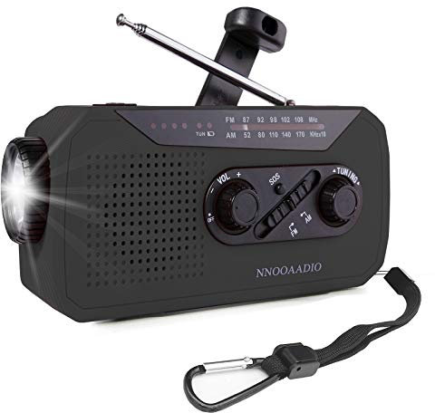 Emergency Solar Crank Portable Radio, Wind Up AM/FM Weather Radio with Bright Flashlight, 2000mAh Battery Power Bank, SOS Alarm and Headphone Jack for Household and Outdoor Activities