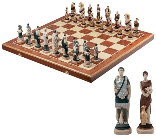 Master of Chess Luxuriöses Schachspiel aus Marmorstein auf Holzschachbrett, thematisch, jede Figur handbemalt. Spartakus